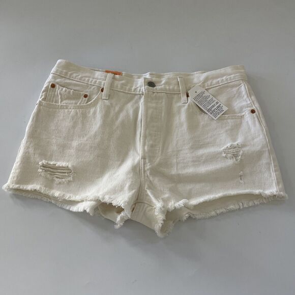 Levi’s 501 Short in Pearly White Mid Rise Button Fly Raw Hem Women’s Size 32 NEW - Picture 1 of 11